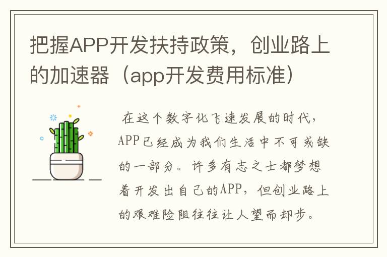 把握APP开发扶持政策,创业路上的加速器(app开发费用标准)