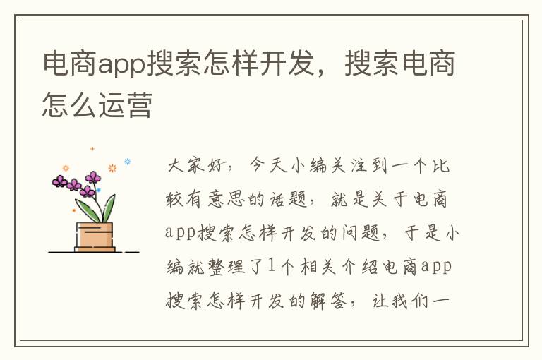电商app搜索怎样开发,搜索电商怎么运营