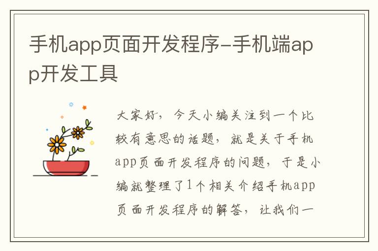 手机app页面开发程序-手机端app开发工具