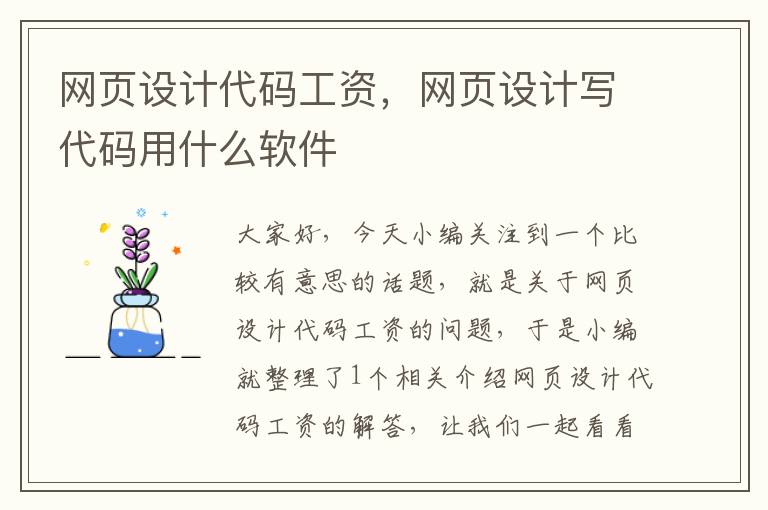网页设计代码工资，网页设计写代码用什么软件