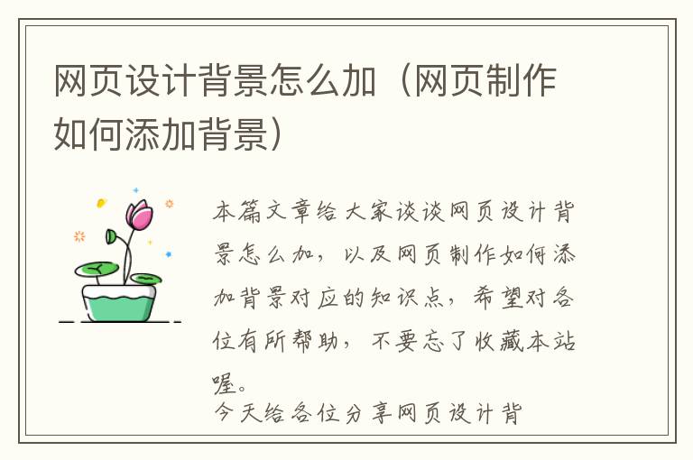 网页设计背景怎么加(网页制作如何添加背景)