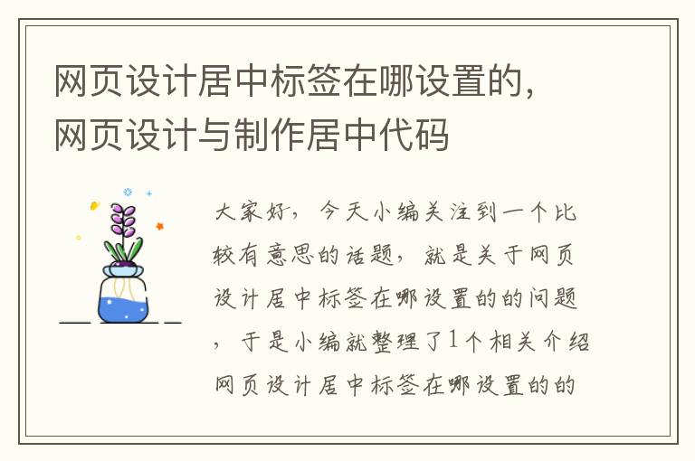 网页设计居中标签在哪设置的,网页设计与制作居中代码