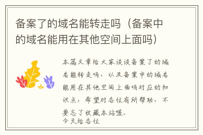 备案了的域名能转走吗(备案中的域名能用在其他空间上面吗)