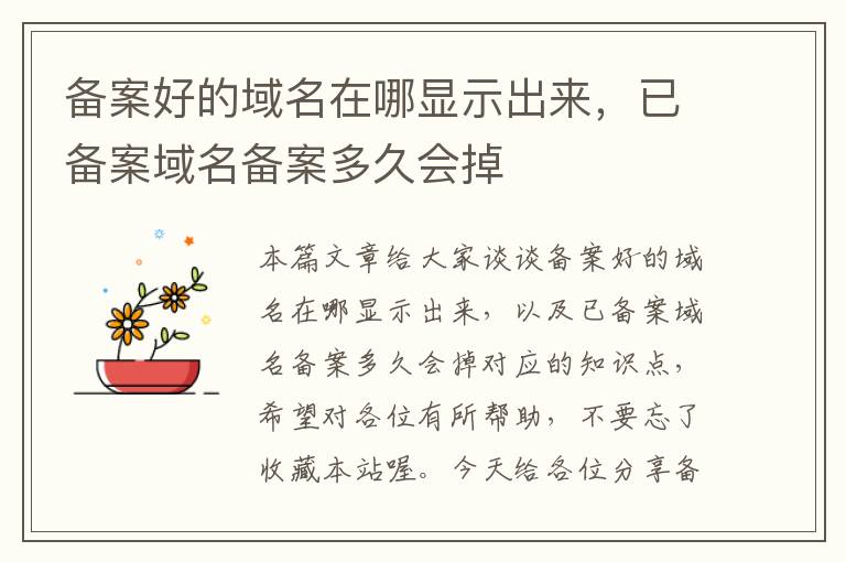 备案好的域名在哪显示出来,已备案域名备案多久会掉