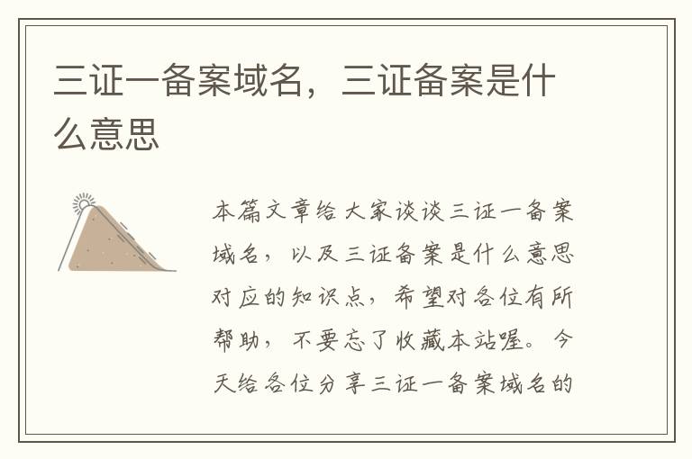 三证一备案域名,三证备案是什么意思
