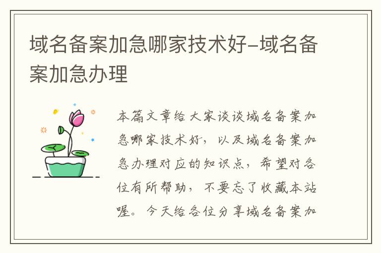 域名备案加急哪家技术好-域名备案加急办理