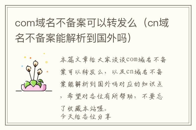 com域名不备案可以转发么(cn域名不备案能解析到国外吗)