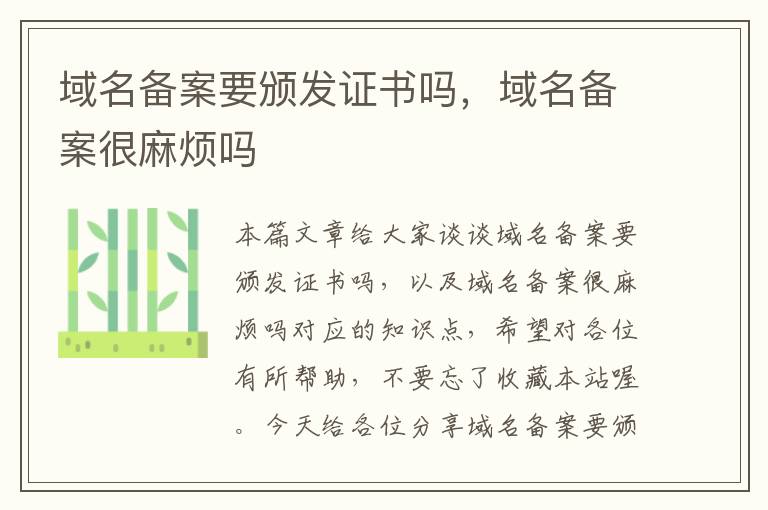 域名备案要颁发证书吗,域名备案很麻烦吗