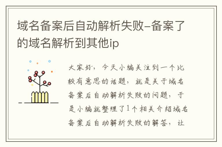 域名备案后自动解析失败-备案了的域名解析到其他ip