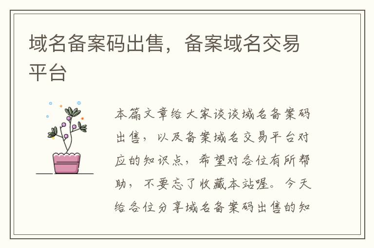 域名备案码出售,备案域名交易平台