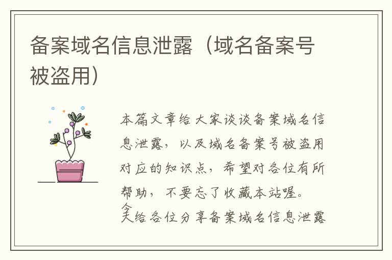 备案域名信息泄露(域名备案号被盗用)