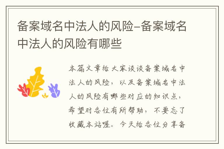 备案域名中法人的风险-备案域名中法人的风险有哪些