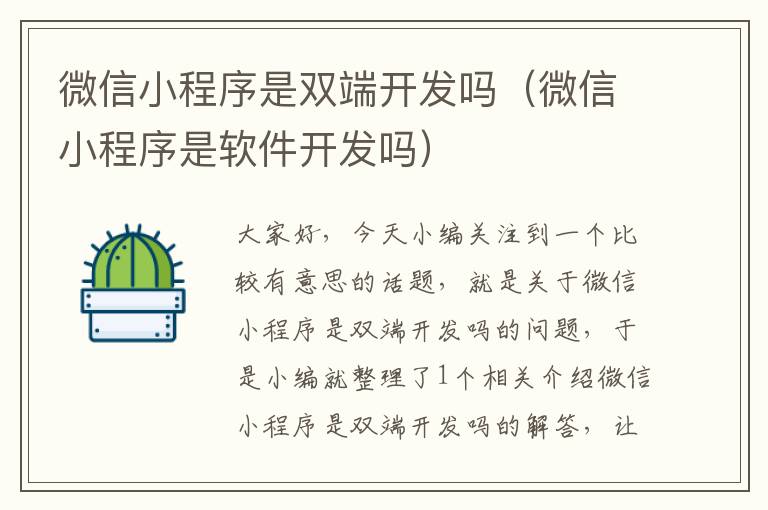 微信小程序是双端开发吗(微信小程序是软件开发吗)