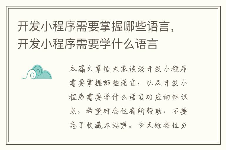 开发小程序需要掌握哪些语言,开发小程序需要学什么语言