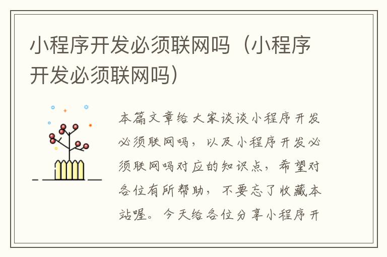 小程序开发必须联网吗(小程序开发必须联网吗)
