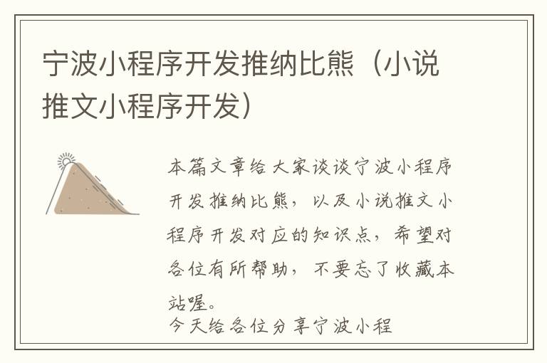 宁波小程序开发推纳比熊(小说推文小程序开发)