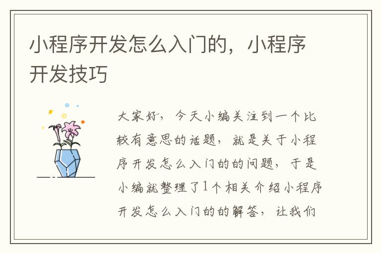 小程序开发怎么入门的,小程序开发技巧