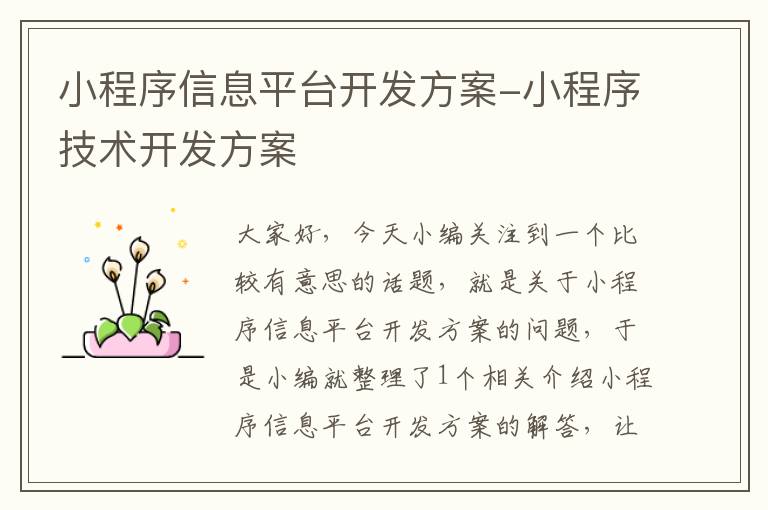 小程序信息平台开发方案-小程序技术开发方案