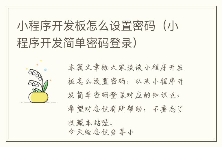 小程序开发板怎么设置密码(小程序开发简单密码登录)