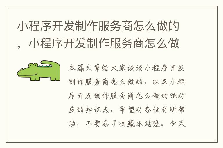 小程序开发制作服务商怎么做的,小程序开发制作服务商怎么做的呢