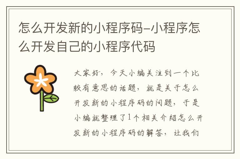 怎么开发新的小程序码-小程序怎么开发自己的小程序代码