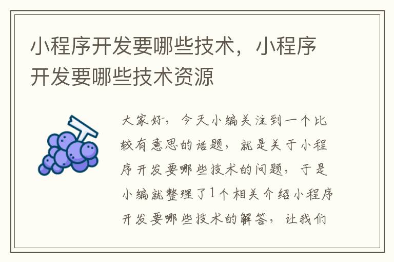 小程序开发要哪些技术,小程序开发要哪些技术资源