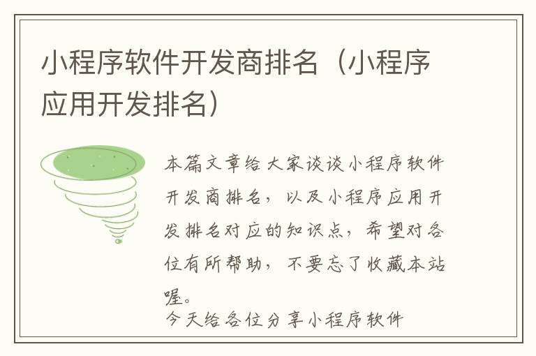 小程序软件开发商排名(小程序应用开发排名)