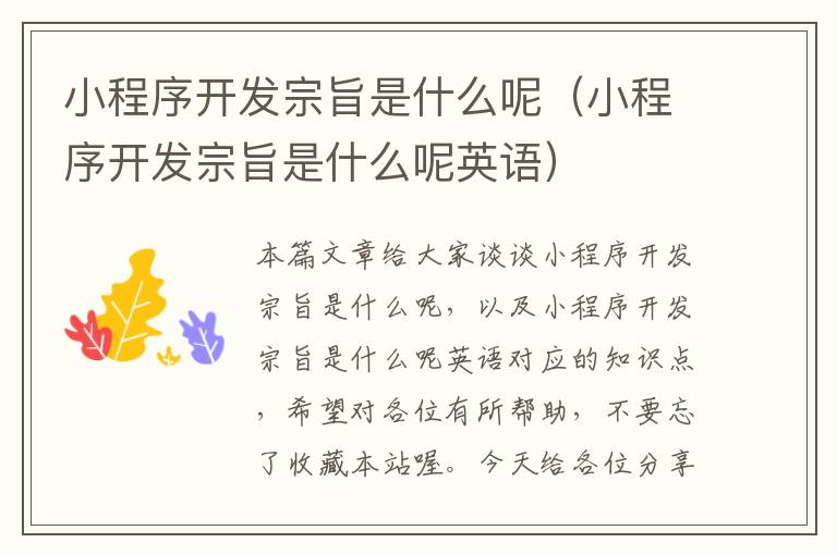 小程序开发宗旨是什么呢(小程序开发宗旨是什么呢英语)