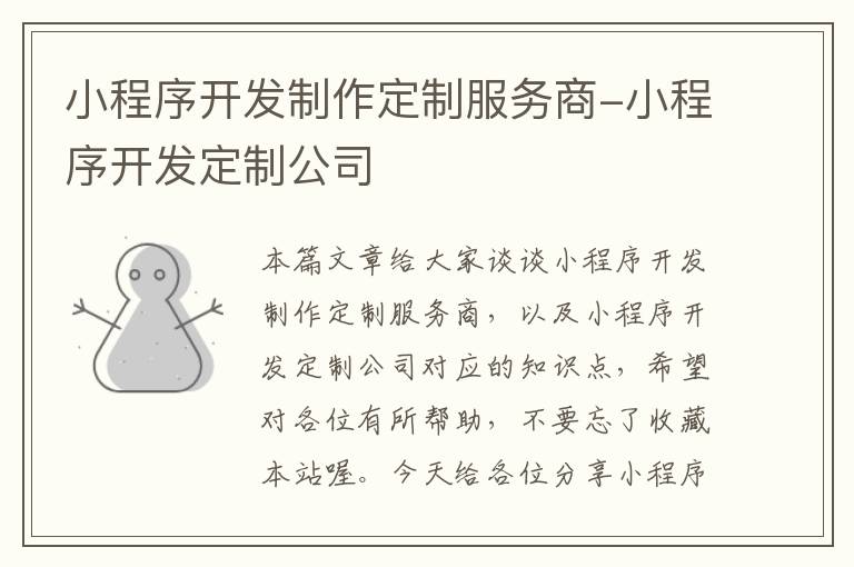 小程序开发制作定制服务商-小程序开发定制公司