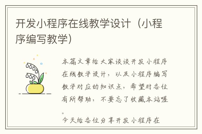 开发小程序在线教学设计(小程序编写教学)