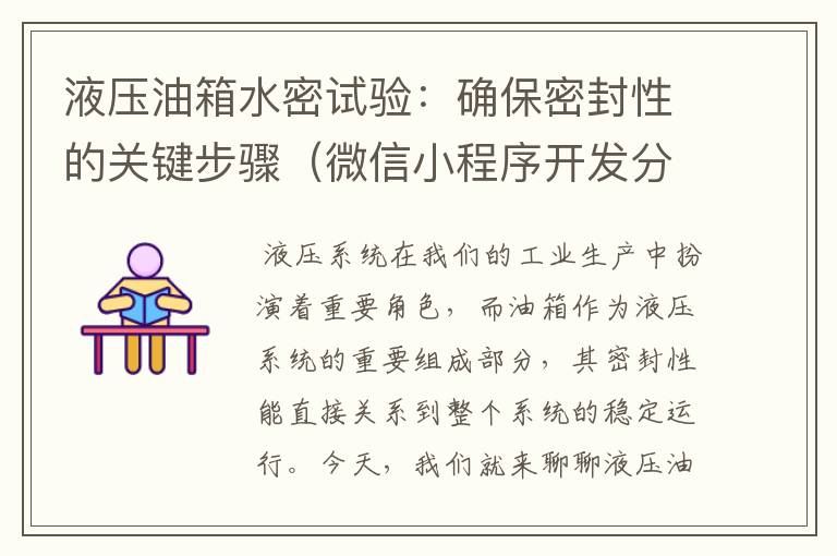 液压油箱水密试验:确保密封性的关键步骤(微信小程序开发分工)