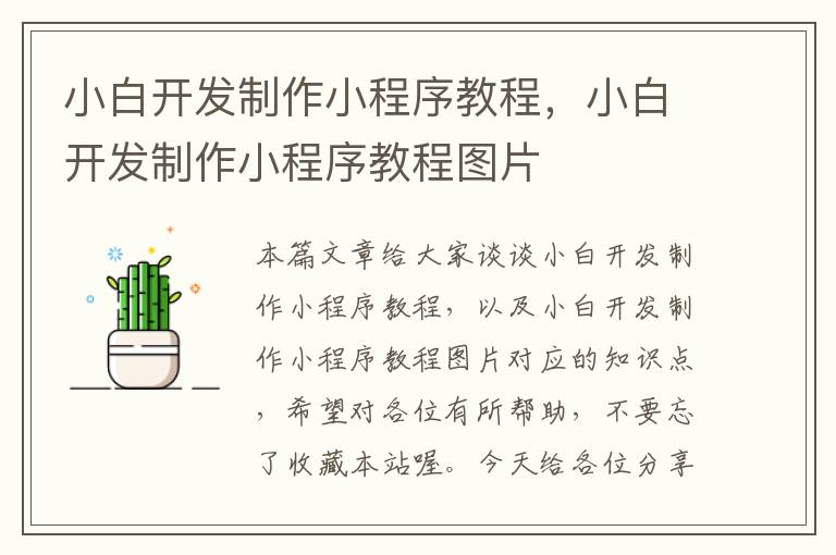 小白开发制作小程序教程,小白开发制作小程序教程图片
