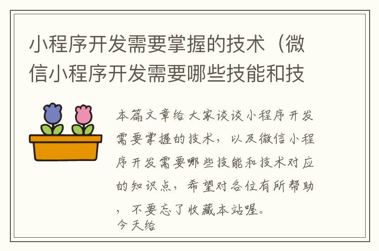 小程序开发需要掌握的技术(微信小程序开发需要哪些技能和技术)