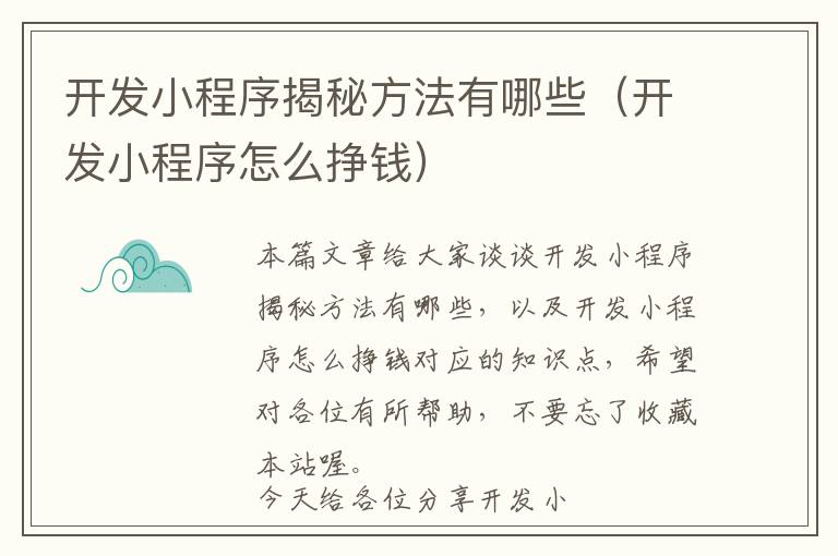 开发小程序揭秘方法有哪些(开发小程序怎么挣钱)