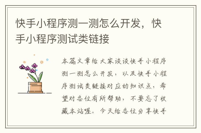 快手小程序测一测怎么开发,快手小程序测试类链接