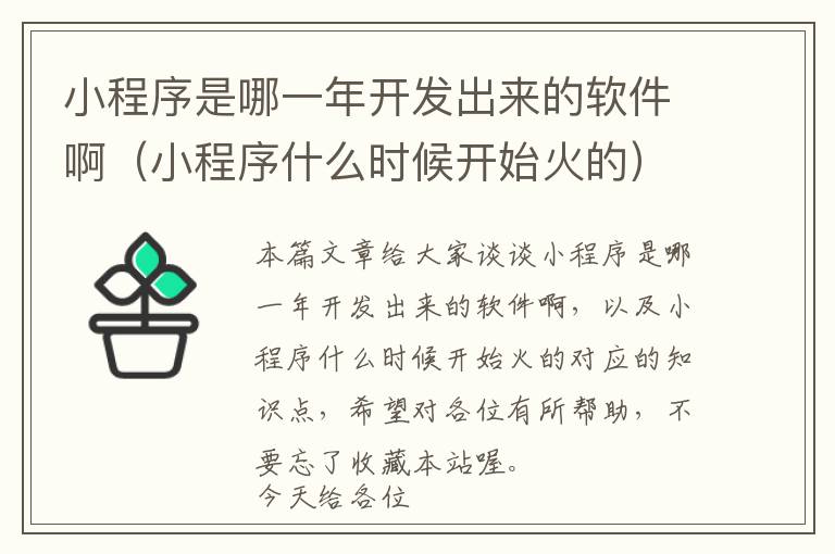 小程序是哪一年开发出来的软件啊(小程序什么时候开始火的)