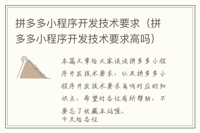 拼多多小程序开发技术要求(拼多多小程序开发技术要求高吗)