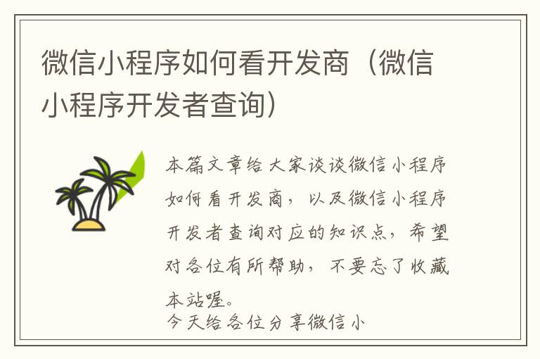 微信小程序如何看开发商(微信小程序开发者查询)
