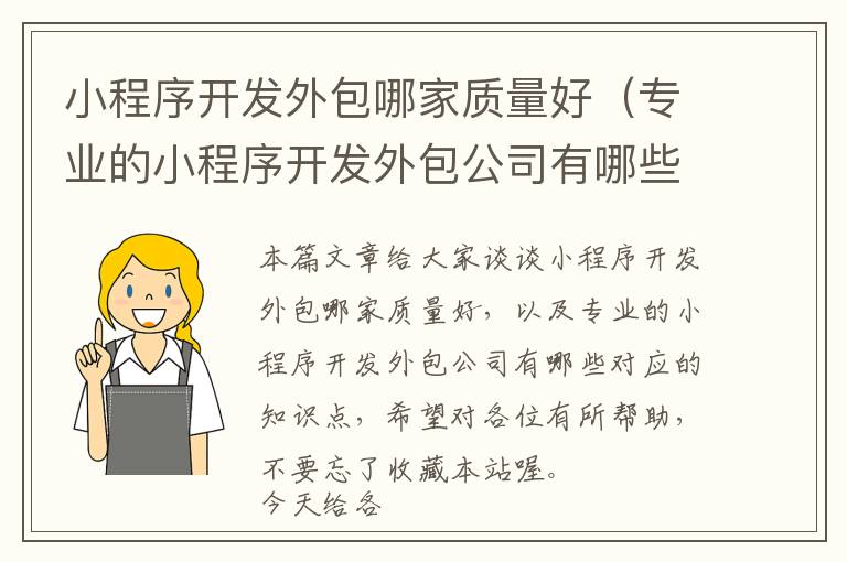 小程序开发外包哪家质量好(专业的小程序开发外包公司有哪些)