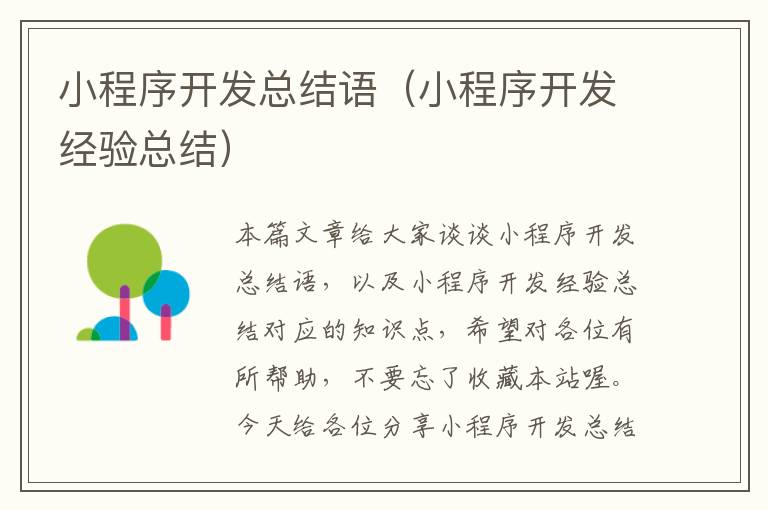 小程序开发总结语(小程序开发经验总结)