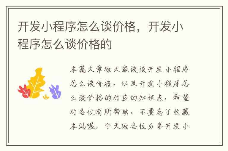开发小程序怎么谈价格,开发小程序怎么谈价格的