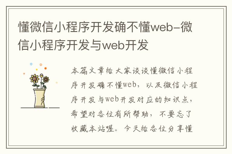 懂微信小程序开发确不懂web-微信小程序开发与web开发
