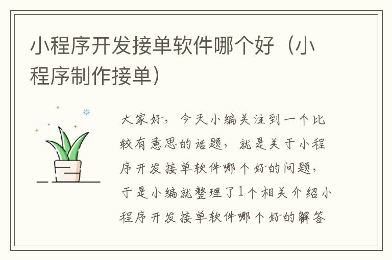 小程序开发接单软件哪个好(小程序制作接单)