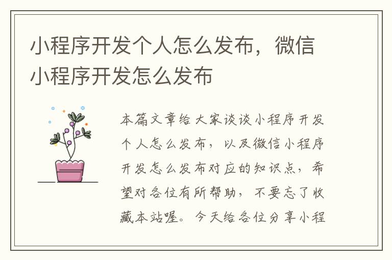 小程序开发个人怎么发布,微信小程序开发怎么发布