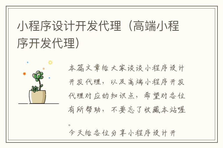 小程序设计开发代理(高端小程序开发代理)