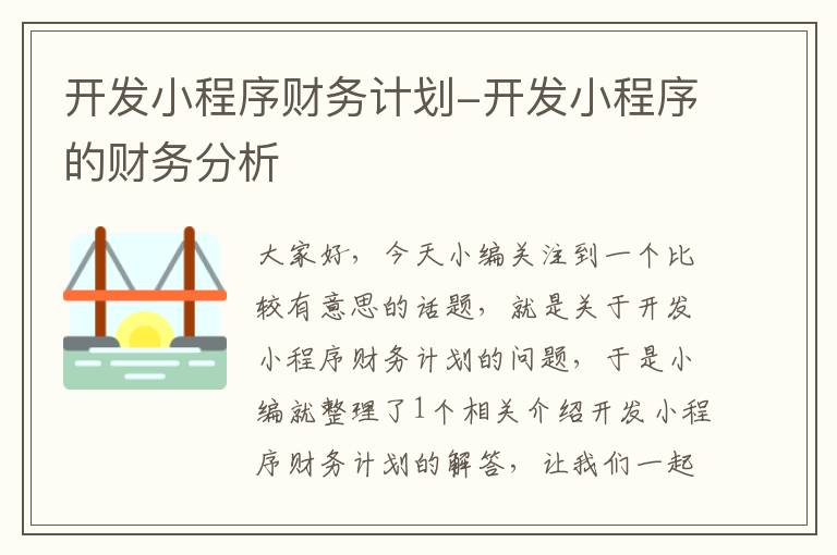 开发小程序财务计划-开发小程序的财务分析