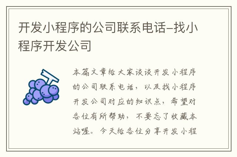 开发小程序的公司联系电话-找小程序开发公司