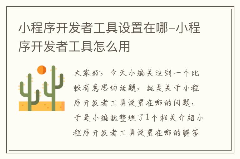 小程序开发者工具设置在哪-小程序开发者工具怎么用