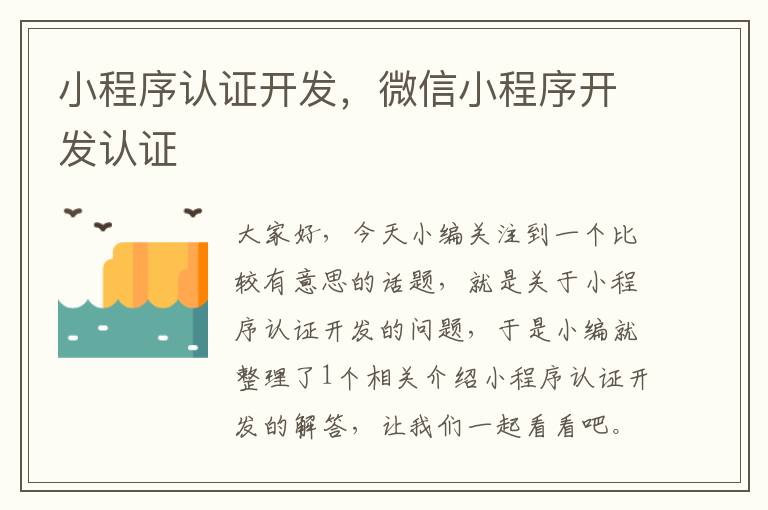 小程序认证开发,微信小程序开发认证
