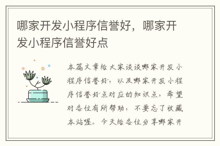 哪家开发小程序信誉好,哪家开发小程序信誉好点